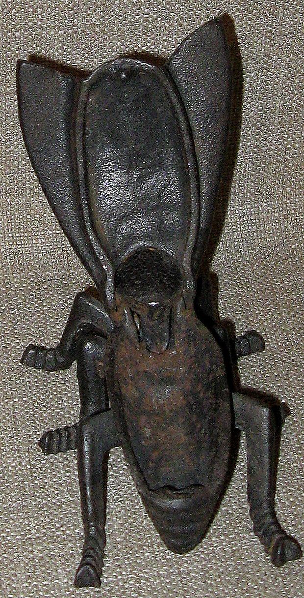 Primitive1920s England Cast Iron Figural Wasp Match Safe w/Hinged Wings Primitive1920s England Cast Iron Figural Wasp Match Safe w/Hinged Wings