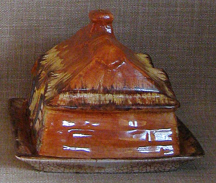 HTF Handpainted Old Price & Kensington Staffordshire Cottage Ware Butter Keeper HTF Handpainted Old Price & Kensington Staffordshire Cottage Ware Butter Keeper