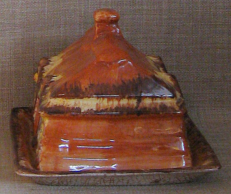 HTF Handpainted Old Price & Kensington Staffordshire Cottage Ware Butter Keeper HTF Handpainted Old Price & Kensington Staffordshire Cottage Ware Butter Keeper