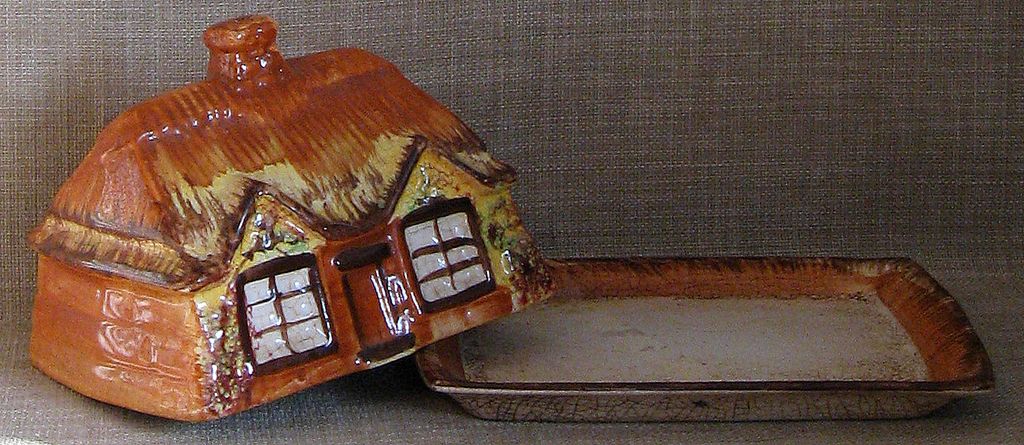 HTF Handpainted Old Price & Kensington Staffordshire Cottage Ware Butter Keeper HTF Handpainted Old Price & Kensington Staffordshire Cottage Ware Butter Keeper
