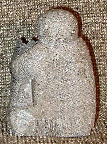 Charming Small Inuit Soapstone Carving Eskimo w/Sled Dog Charming Small Inuit Soapstone Carving Eskimo w/Sled Dog