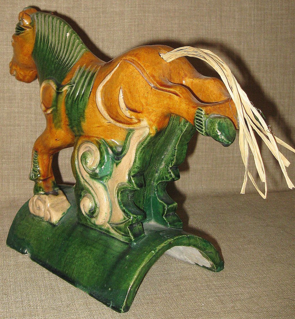 Wonderful Authentic Antique Chinese Tang Sancai Flying Horse Roof Tile Wonderful Authentic Antique Chinese Tang Sancai Flying Horse Roof Tile