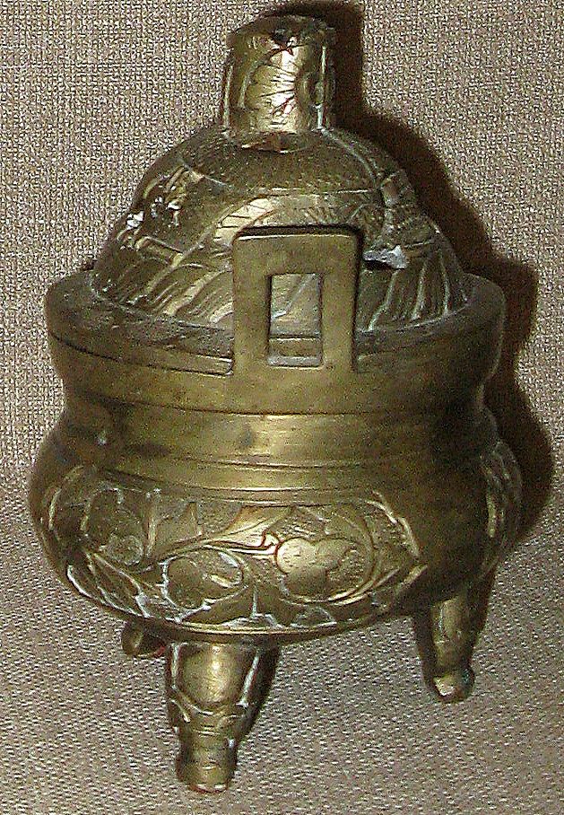Gorgeous Signed 1800s Chinese Hand Chased Brass Censer Gorgeous Signed 1800s Chinese Hand Chased Brass Censer