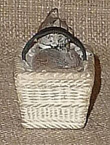 Tiny & Adorable Chalkware Cat in a Basket—Has Whiskers & Leather Strap Tiny & Adorable Chalkware Cat in a Basket—Has Whiskers & Leather Strap