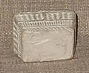 Tiny & Adorable Chalkware Cat in a Basket—Has Whiskers & Leather Strap Tiny & Adorable Chalkware Cat in a Basket—Has Whiskers & Leather Strap