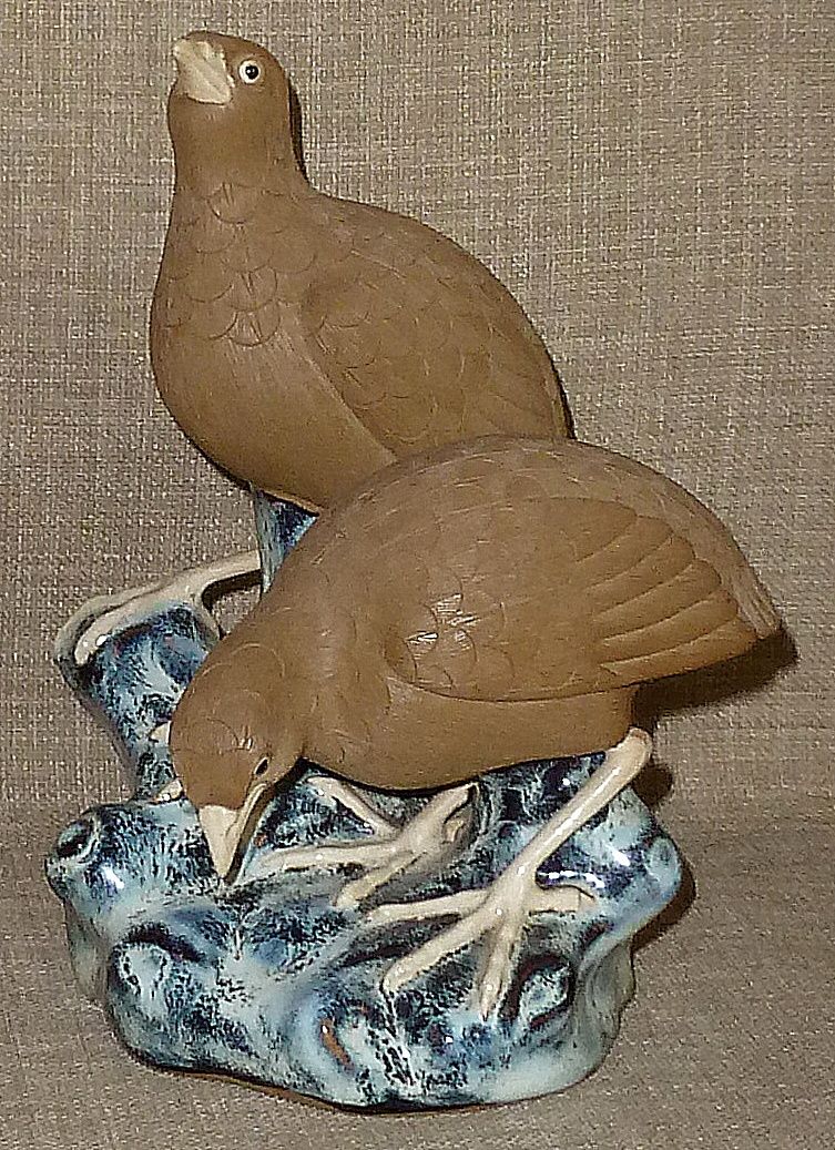 Antique 1910s Exquisitely Detailed Bisque Art Pottery Birds on Glazed Base Antique 1910s Exquisitely Detailed Bisque Art Pottery Birds on Glazed Base