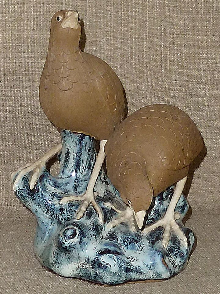 Antique 1910s Exquisitely Detailed Bisque Art Pottery Birds on Glazed Base Antique 1910s Exquisitely Detailed Bisque Art Pottery Birds on Glazed Base