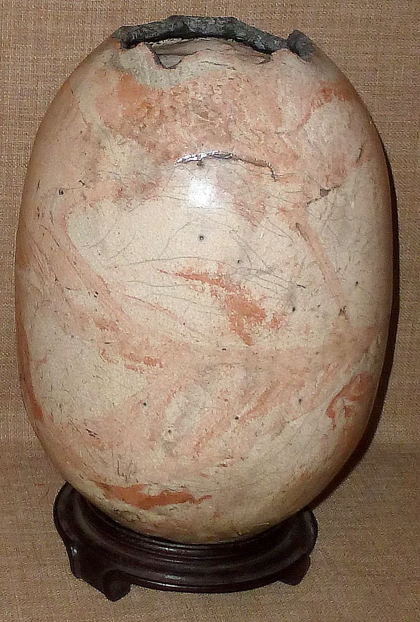 Extremely Rare Signed Hand Made ALEXANDRE HOGUE (Listed Artist) Art Pottery Raku Vase w/Wood Stand Extremely Rare Signed Hand Made ALEXANDRE HOGUE (Listed Artist) Art Pottery Raku Vase w/Wood Stand