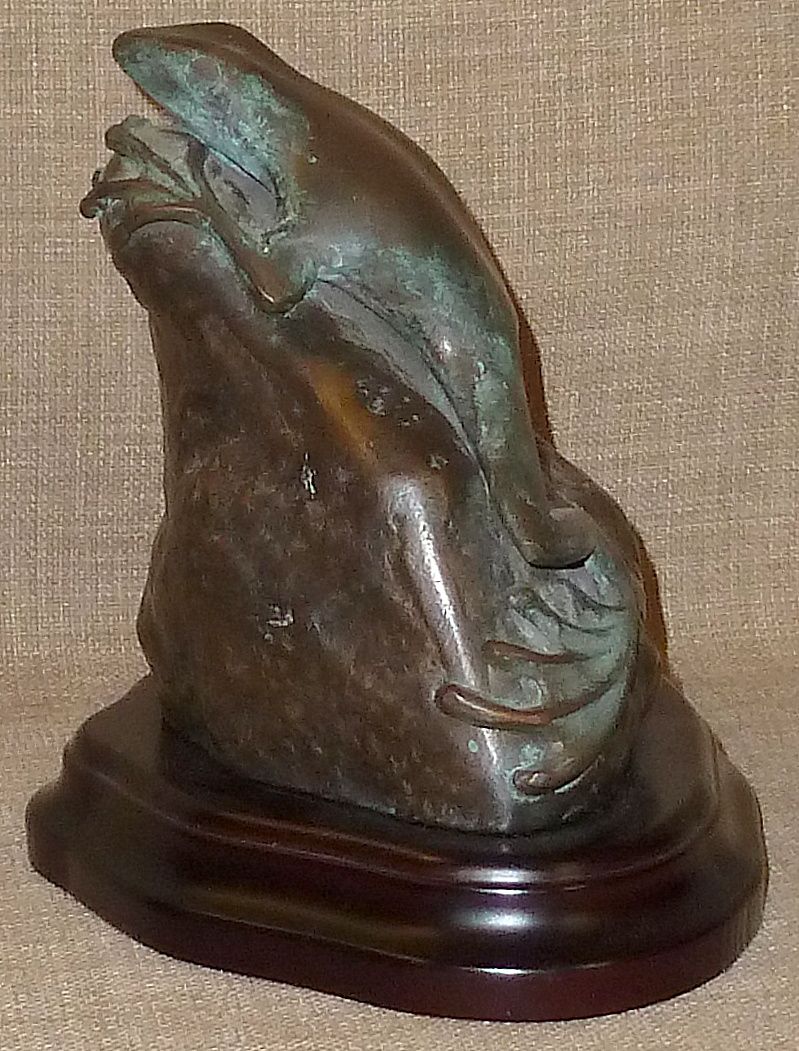 Beautiful Verdigris Bronze Frog on Rock w/Wood Base Beautiful Verdigris Bronze Frog on Rock w/Wood Base