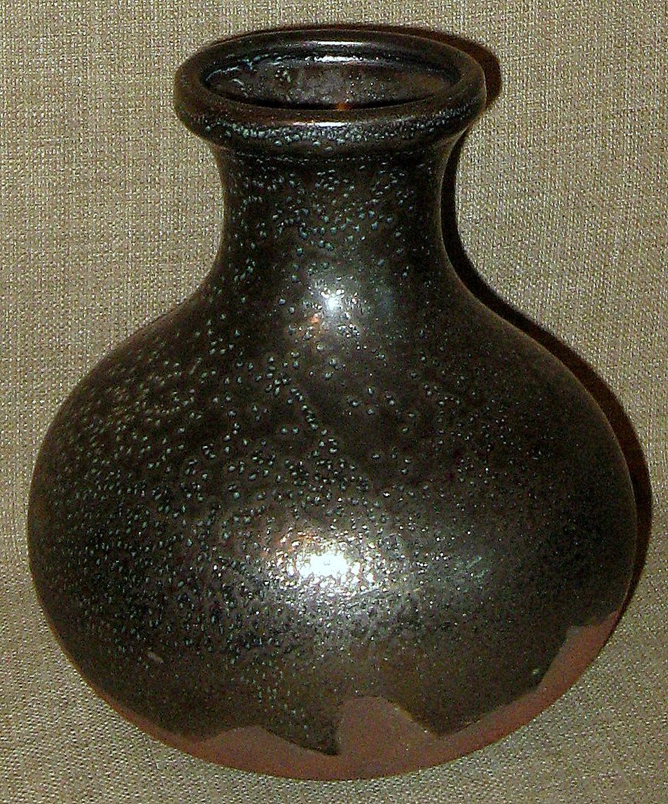 Stunning Handmade Japanese 3-Color Art Pottery Vase w/Metallic Glazes Stunning Handmade Japanese 3-Color Art Pottery Vase w/Metallic Glazes