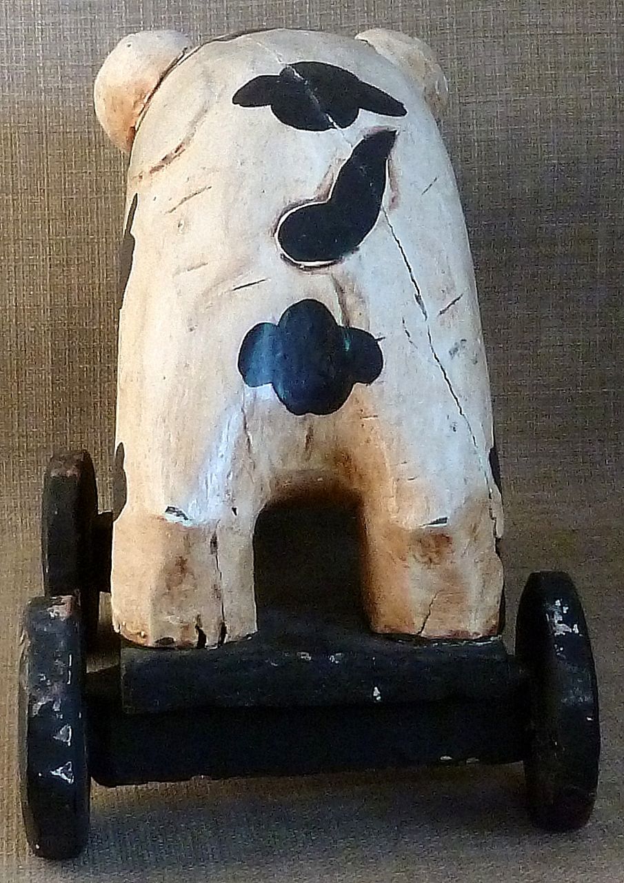 Primitive Old Hand Carved & Painted Folk Art Pig Toy on Wheels Primitive Old Hand Carved & Painted Folk Art Pig Toy on Wheels