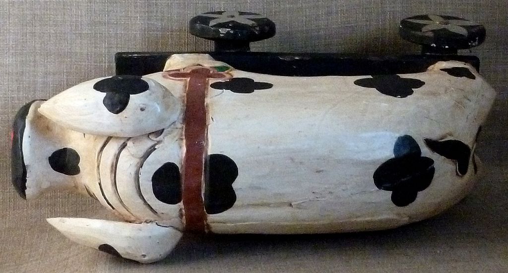 Primitive Old Hand Carved & Painted Folk Art Pig Toy on Wheels Primitive Old Hand Carved & Painted Folk Art Pig Toy on Wheels