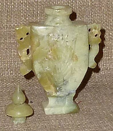 Vintage Chinese Carved Jade Snuff Bottle w/Openwork Handles Vintage Chinese Carved Jade Snuff Bottle w/Openwork Handles