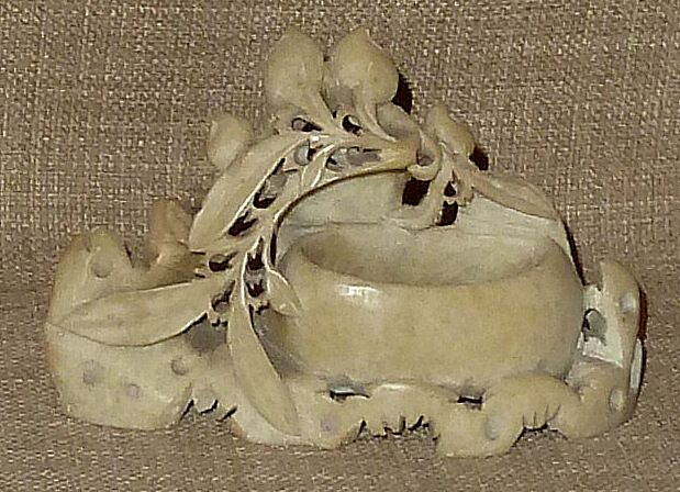 Old Petite Ornately Hand Carved Chinese Soapstone Ink Pot Old Petite Ornately Hand Carved Chinese Soapstone Ink Pot