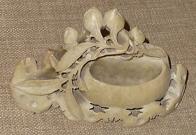 Old Petite Ornately Hand Carved Chinese Soapstone Ink Pot Old Petite Ornately Hand Carved Chinese Soapstone Ink Pot