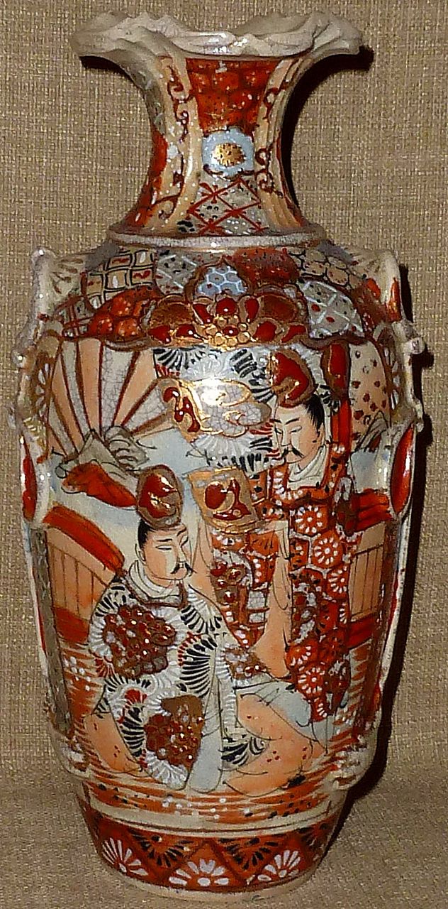 Signed 1800s 10" Japanese Meiji Period Satsuma Vase w/Moriage & Enamel Signed 1800s 10" Japanese Meiji Period Satsuma Vase w/Moriage & Enamel