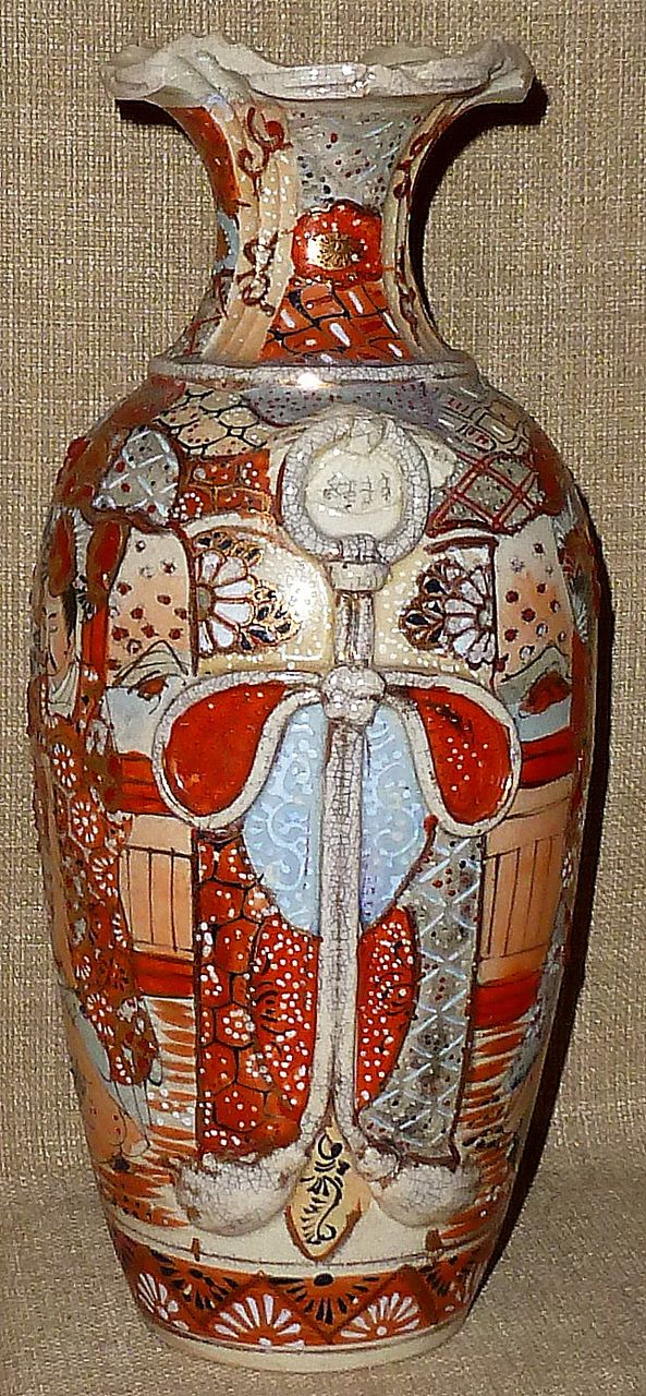 Signed 1800s 10" Japanese Meiji Period Satsuma Vase w/Moriage & Enamel Signed 1800s 10" Japanese Meiji Period Satsuma Vase w/Moriage & Enamel