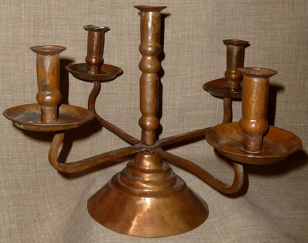 Hand Hammered Solid Copper Antique Arts & Crafts 5-Light Candelabra Hand Hammered Solid Copper Antique Arts & Crafts 5-Light Candelabra