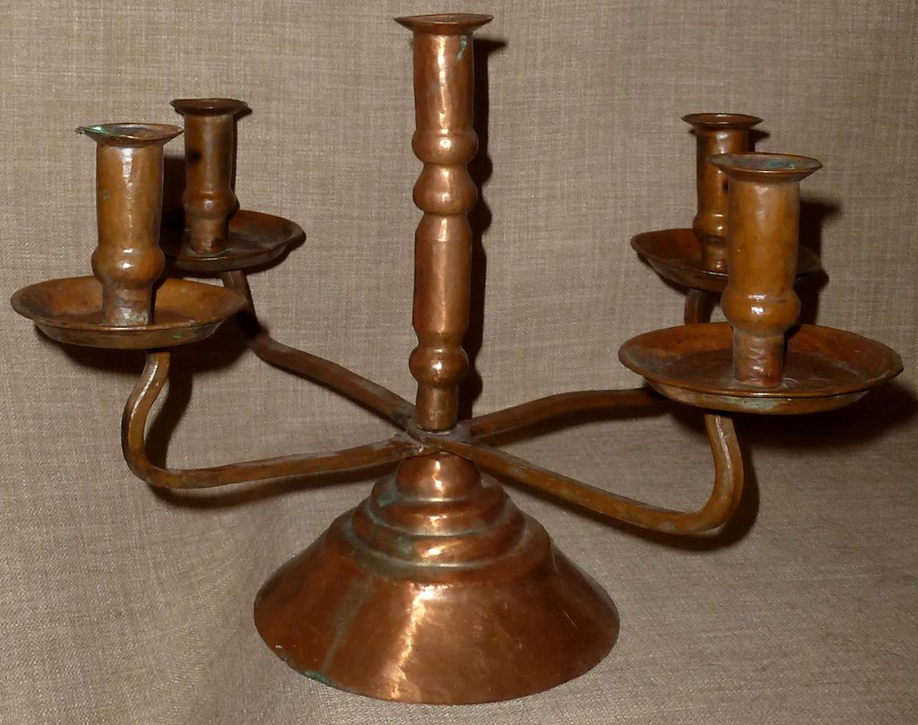 Hand Hammered Solid Copper Antique Arts & Crafts 5-Light Candelabra Hand Hammered Solid Copper Antique Arts & Crafts 5-Light Candelabra