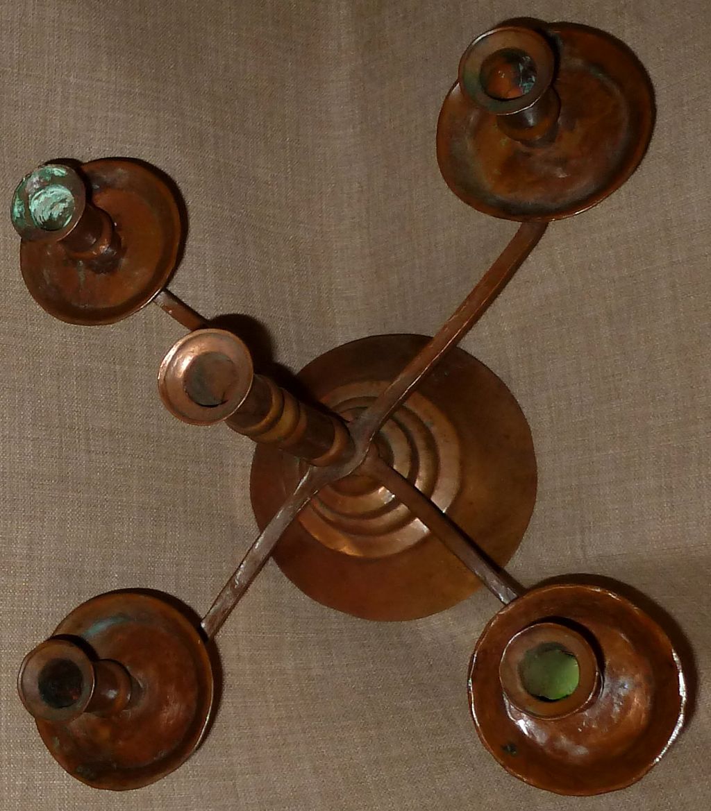 Hand Hammered Solid Copper Antique Arts & Crafts 5-Light Candelabra Hand Hammered Solid Copper Antique Arts & Crafts 5-Light Candelabra