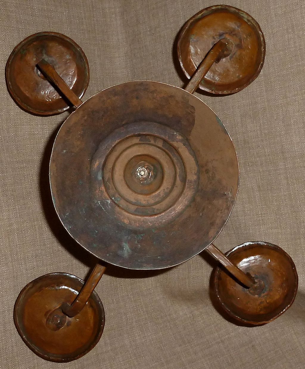 Hand Hammered Solid Copper Antique Arts & Crafts 5-Light Candelabra Hand Hammered Solid Copper Antique Arts & Crafts 5-Light Candelabra