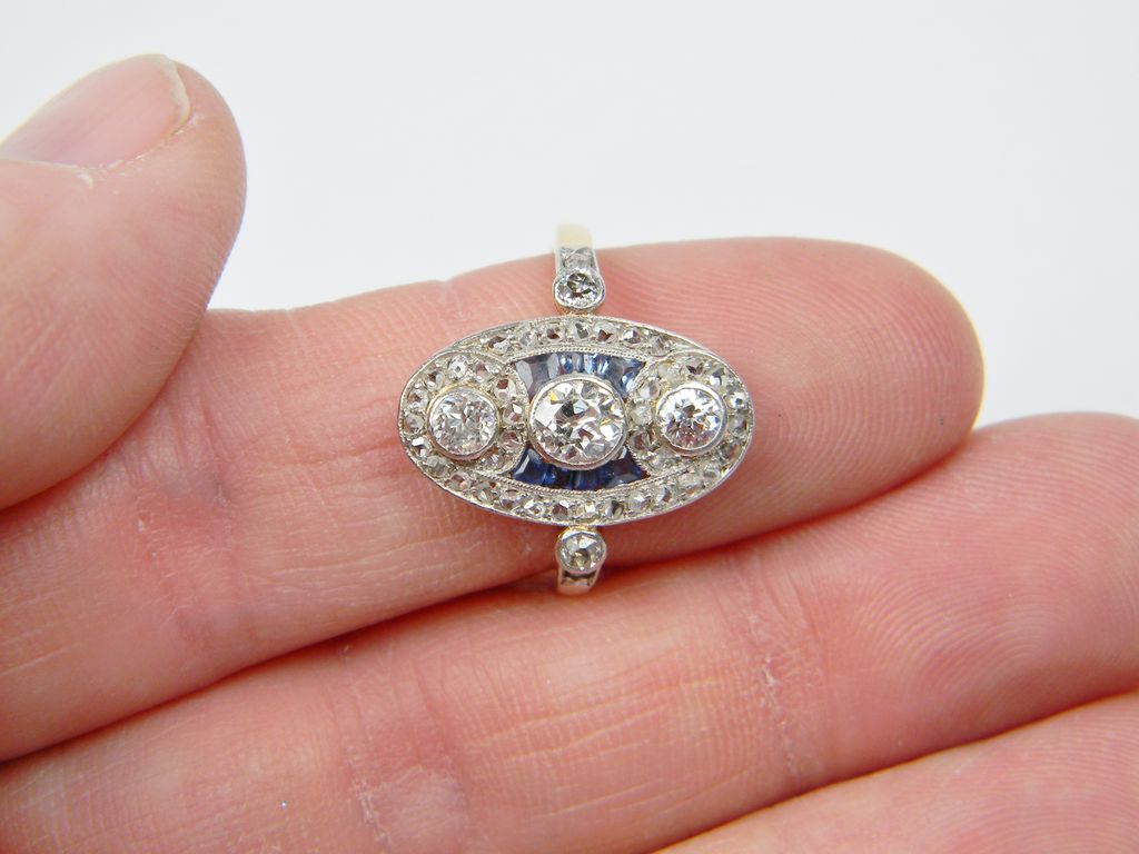 Belle epoque diamond and sapphire panel ring Belle epoque diamond and sapphire panel ring