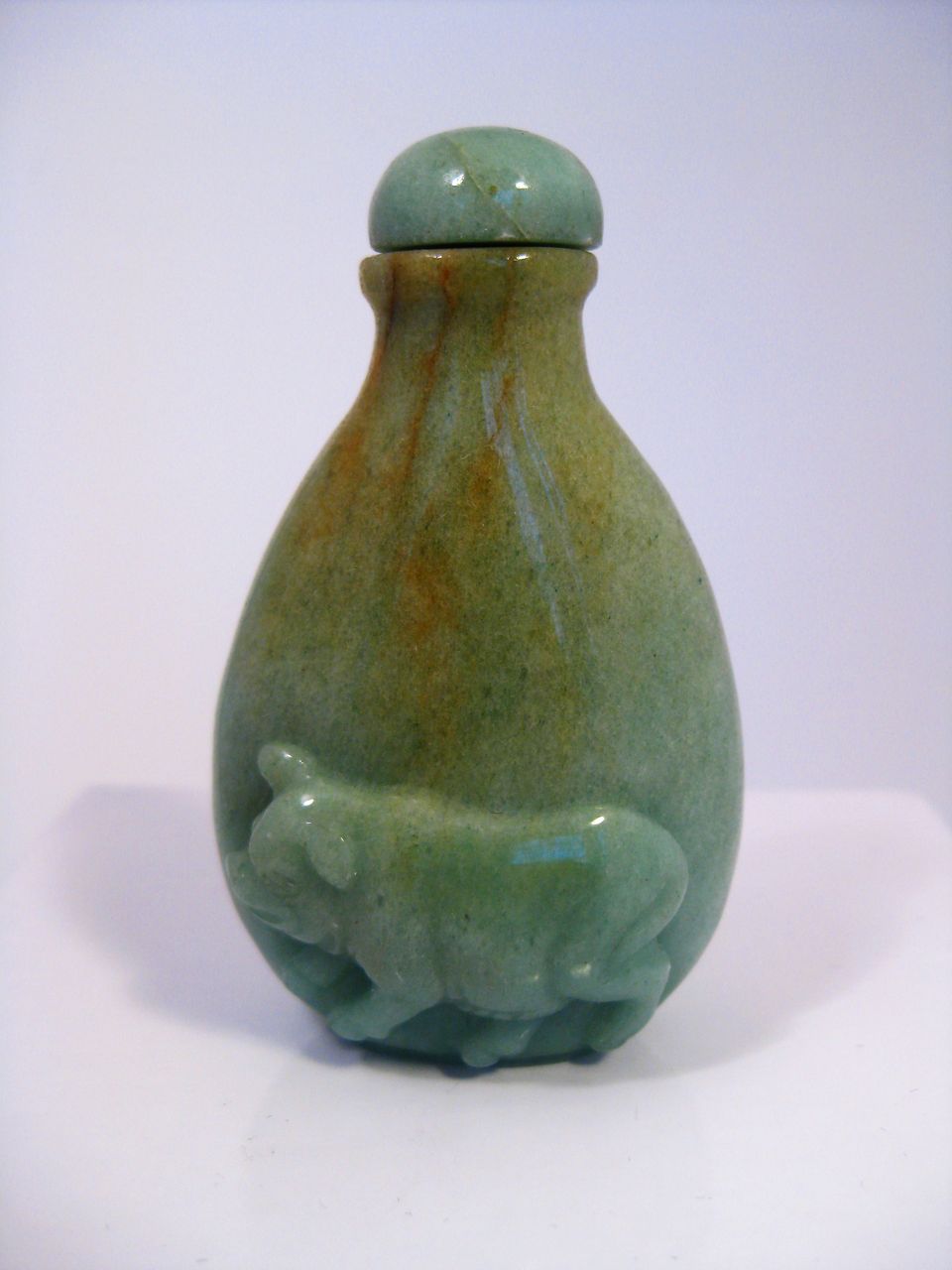 Carved Chinese Serpentine Snuff Bottle with Pig Carved Chinese Serpentine Snuff Bottle with Pig