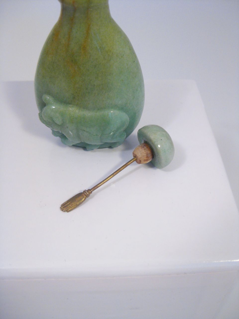 Carved Chinese Serpentine Snuff Bottle with Pig Carved Chinese Serpentine Snuff Bottle with Pig