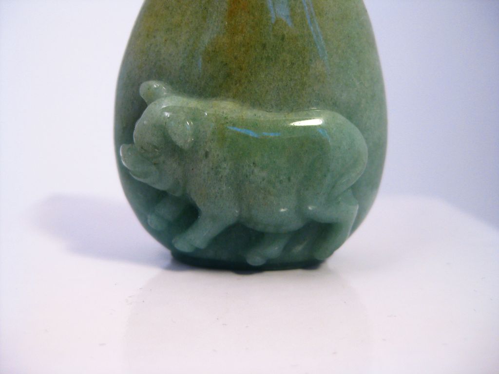 Carved Chinese Serpentine Snuff Bottle with Pig Carved Chinese Serpentine Snuff Bottle with Pig
