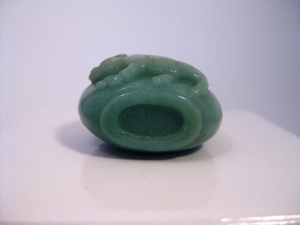 Carved Chinese Serpentine Snuff Bottle with Pig Carved Chinese Serpentine Snuff Bottle with Pig