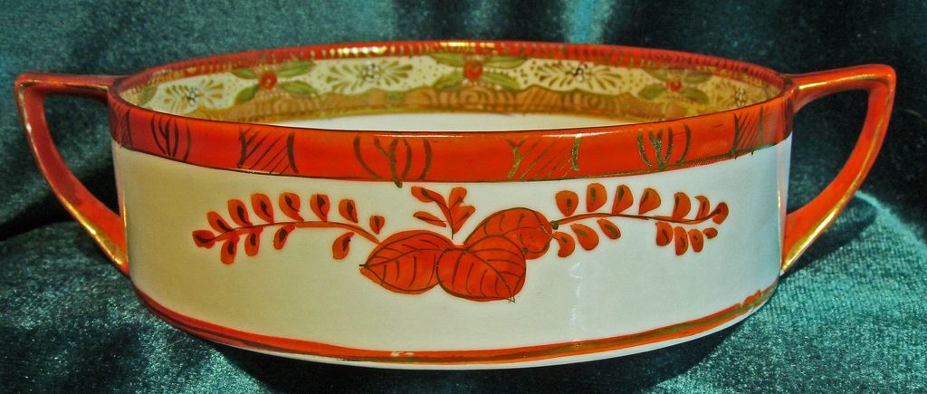 Nippon Hand Painted Handled Bowl Geisha Girls in Garden Nippon Hand Painted Handled Bowl Geisha Girls in Garden