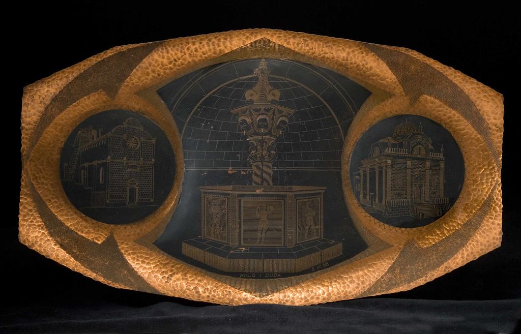 Magnificent Mid Century Italian Hand Hammered and Etched Modernist Tray Magnificent Mid Century Italian Hand Hammered and Etched Modernist Tray