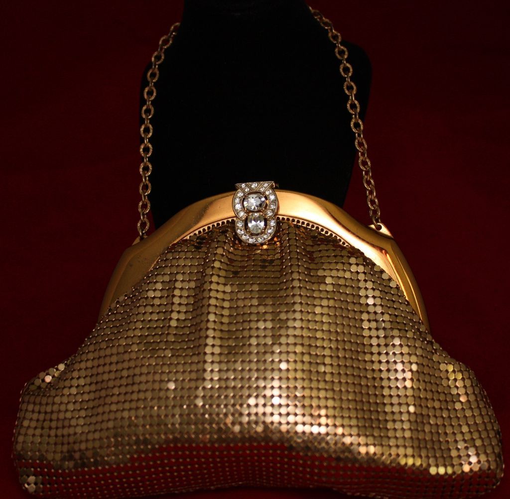 Whiting Davis Gold Mesh Jeweled Clasp Purse w/ Coin Purse Whiting Davis Gold Mesh Jeweled Clasp Purse w/ Coin Purse