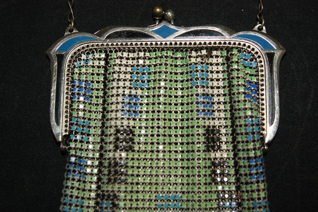 Whiting Davis 1900's Arts & Craft Pocket Style Enamel Mesh Purse Whiting Davis 1900's Arts & Craft Pocket Style Enamel Mesh Purse