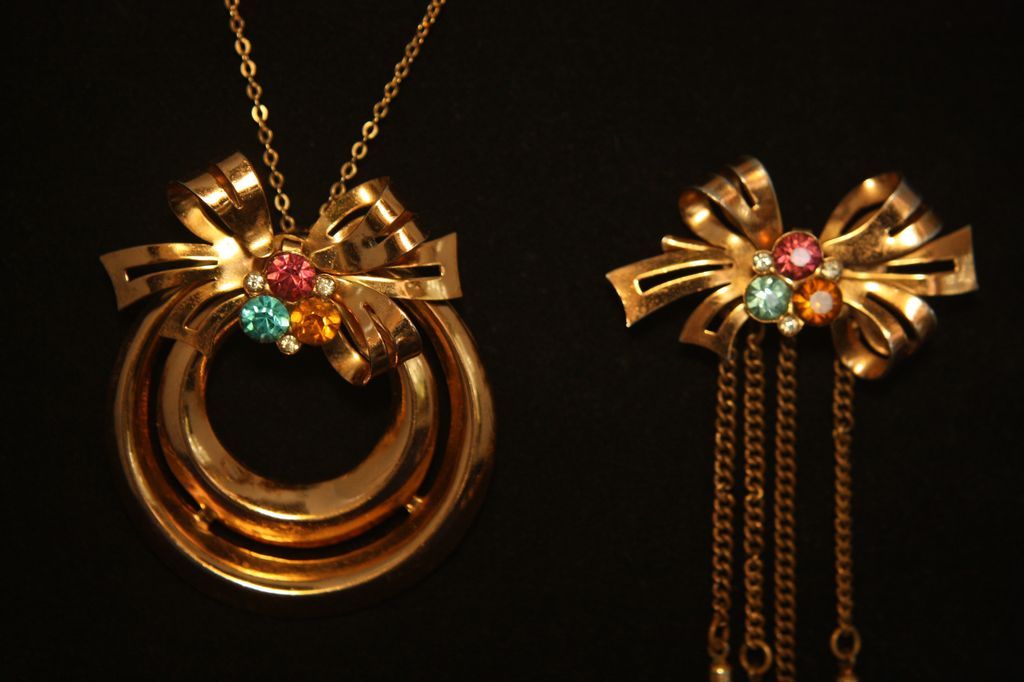 Vintage Coro Multi Stone Adolph Katz Necklace & Pin 1948 Vintage Coro Multi Stone Adolph Katz Necklace & Pin 1948