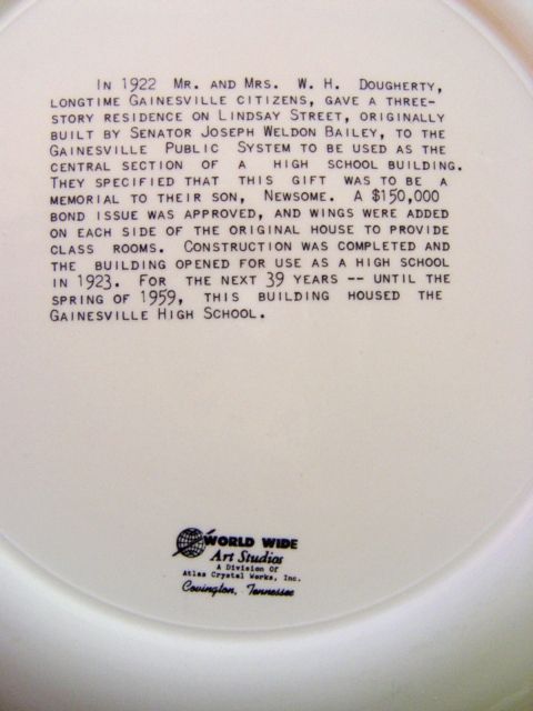 Souvenir Plate Gainesville Texas Newsome Dougherty High School Souvenir Plate Gainesville Texas Newsome Dougherty High School
