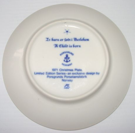 Porsgrund Norway 1971 Limited Edition Christmas Plate Porsgrund Norway 1971 Limited Edition Christmas Plate
