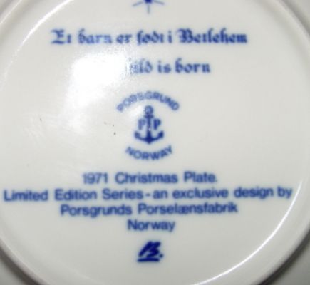 Porsgrund Norway 1971 Limited Edition Christmas Plate Porsgrund Norway 1971 Limited Edition Christmas Plate