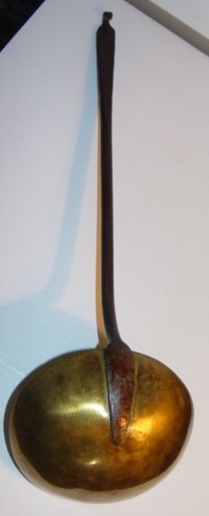 Antique Wrought Iron & Brass Ladle America Early 1800's Antique Wrought Iron & Brass Ladle America Early 1800's