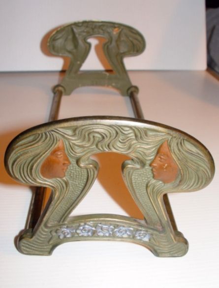 Decorative Art Nouveau Metal Adjustable Book Rack Decorative Art Nouveau Metal Adjustable Book Rack