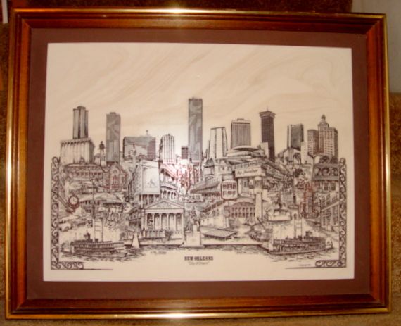 Marble Etching of New Orleans "City of Charm" by Dennis Bivens 1975 Marble Etching of New Orleans "City of Charm" by Dennis Bivens 1975
