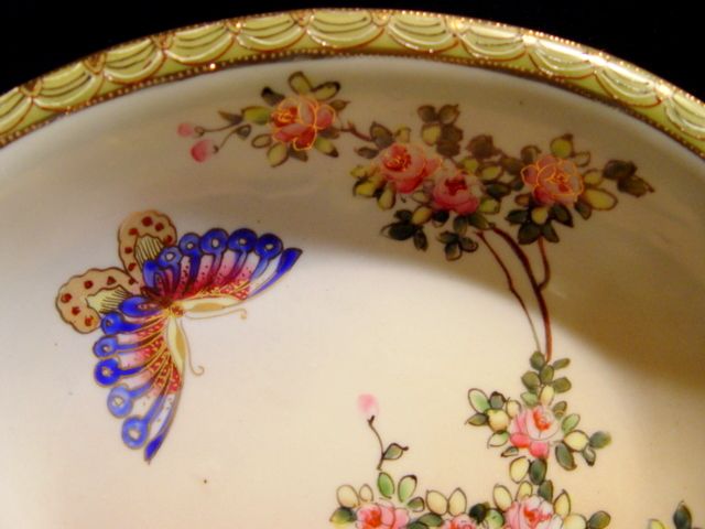 Ornate Oval Nippon Bowl with Beautiful Flowers & Butterfly Ornate Oval Nippon Bowl with Beautiful Flowers & Butterfly
