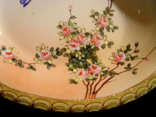 Ornate Oval Nippon Bowl with Beautiful Flowers & Butterfly Ornate Oval Nippon Bowl with Beautiful Flowers & Butterfly