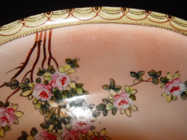 Ornate Oval Nippon Bowl with Beautiful Flowers & Butterfly Ornate Oval Nippon Bowl with Beautiful Flowers & Butterfly