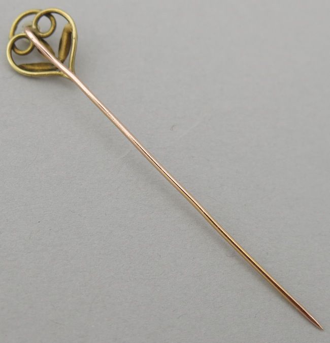 Early 20C French 18K Gold & Pearl Tie/Hat/Lapel Stick Pin Art Nouveau Style Early 20C French 18K Gold & Pearl Tie/Hat/Lapel Stick Pin Art Nouveau Style