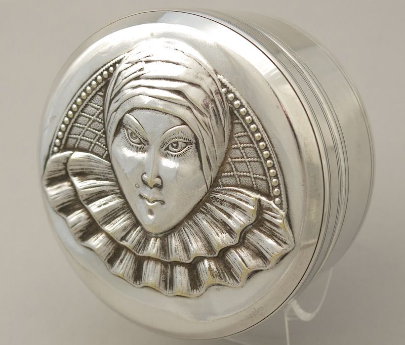 French Silver Plated Bonbon Jewelry Trinket Box Art Deco Carnival French Silver Plated Bonbon Jewelry Trinket Box Art Deco Carnival