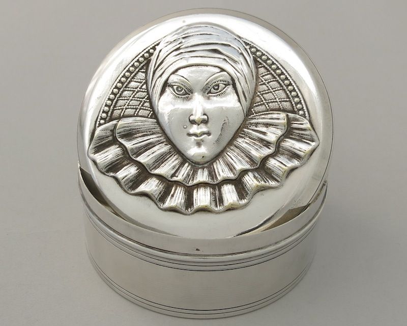 French Silver Plated Bonbon Jewelry Trinket Box Art Deco Carnival French Silver Plated Bonbon Jewelry Trinket Box Art Deco Carnival