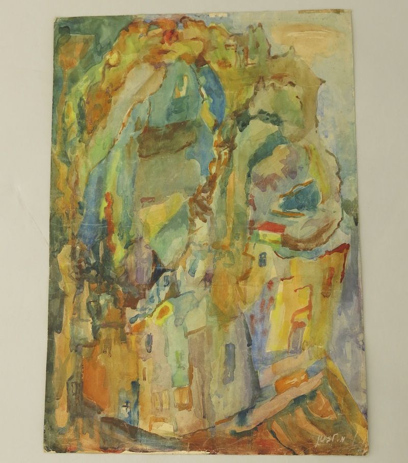 Mordechai Levanon Watercolor on Paper Landscape Israeli Artist 1972 Mordechai Levanon Watercolor on Paper Landscape Israeli Artist 1972