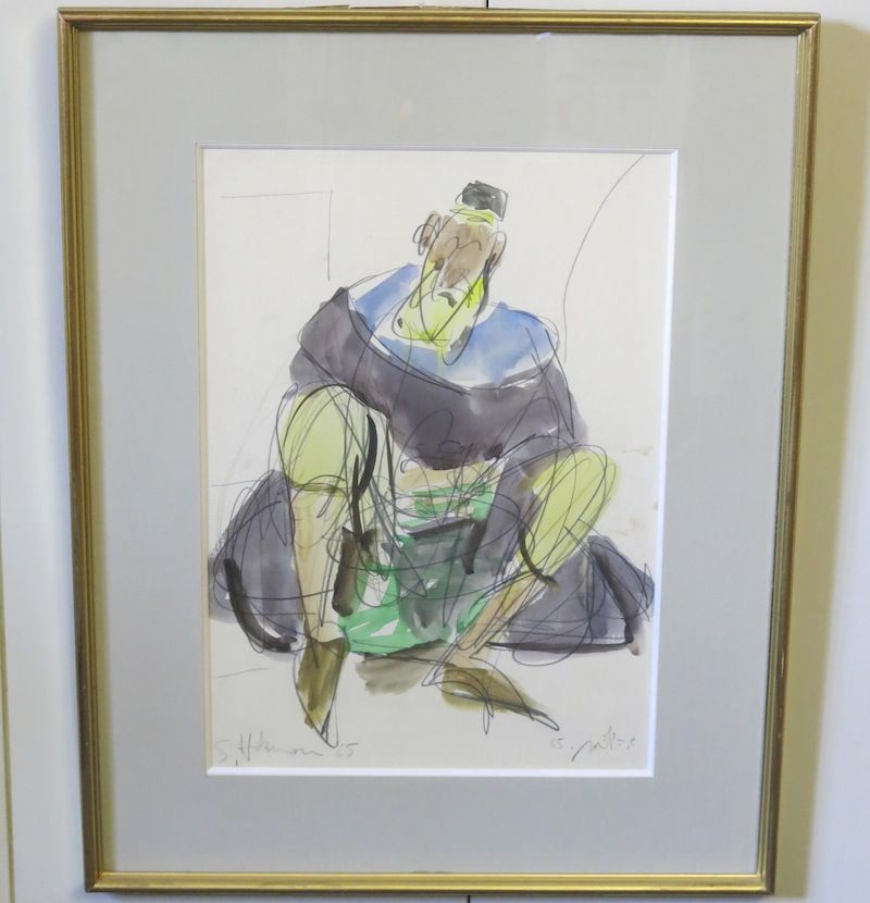 Shimshon Holtzman Mixed Media on Paper Watercolor Pencil Framed Painting Israeli Jewish Shimshon Holtzman Mixed Media on Paper Watercolor Pencil Framed Painting Israeli Jewish