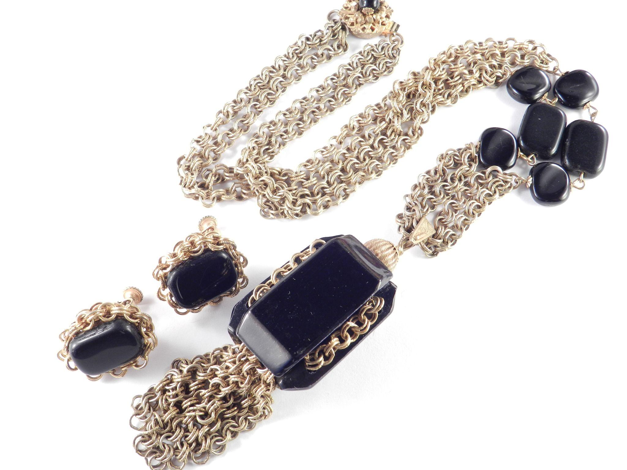 Miriam Haskell Pendant Necklace Earring Demi Parure Set Miriam Haskell Pendant Necklace Earring Demi Parure Set